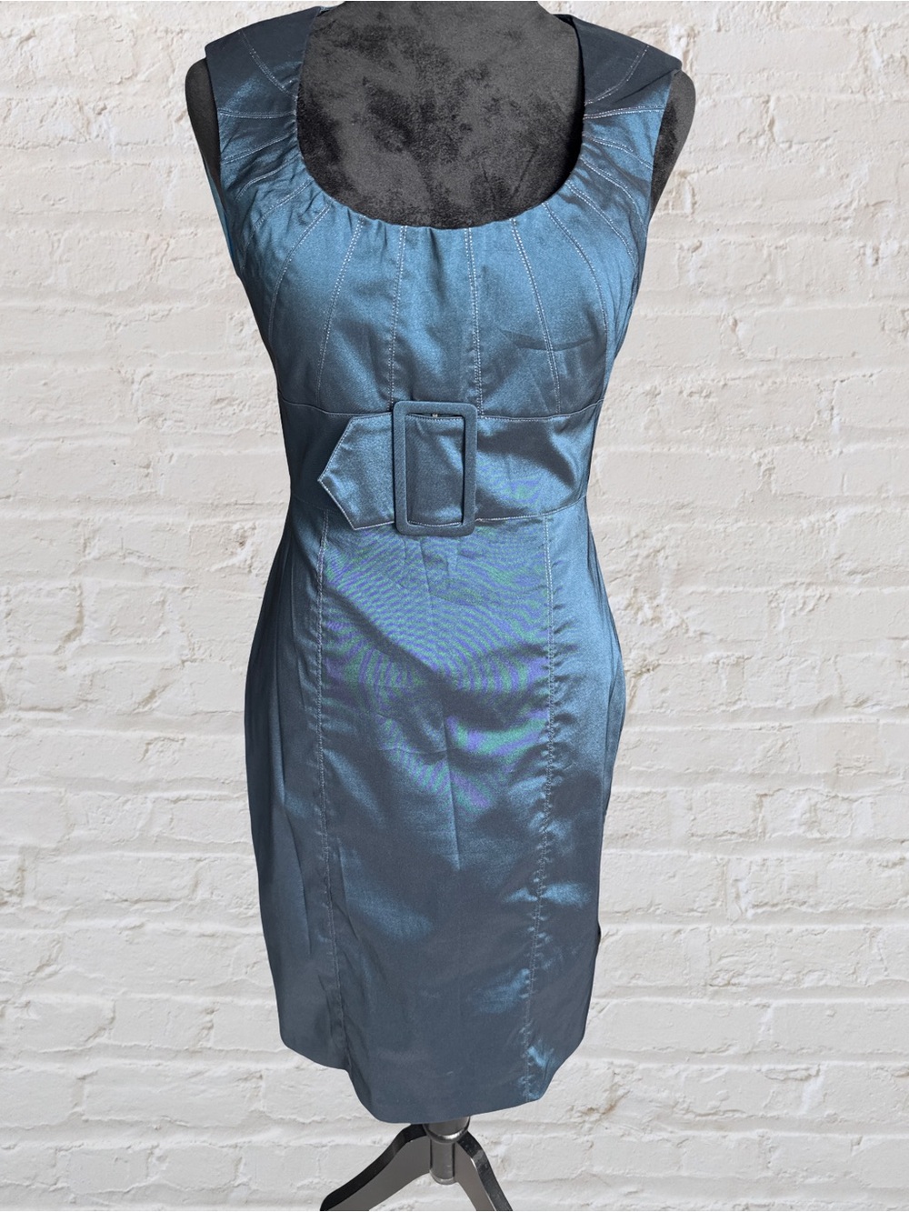 Cache Iridescent Blue Belted Midi Dress